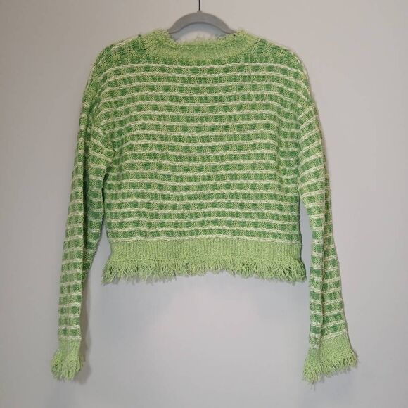 Zara womens small sweater boxy slouchy fringe lime green spring summer cotton - Picture 4 of 8